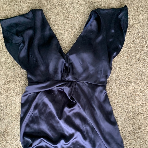 Revelry bridesmaid gown satin navy color size 14 full length - Picture 1 of 7